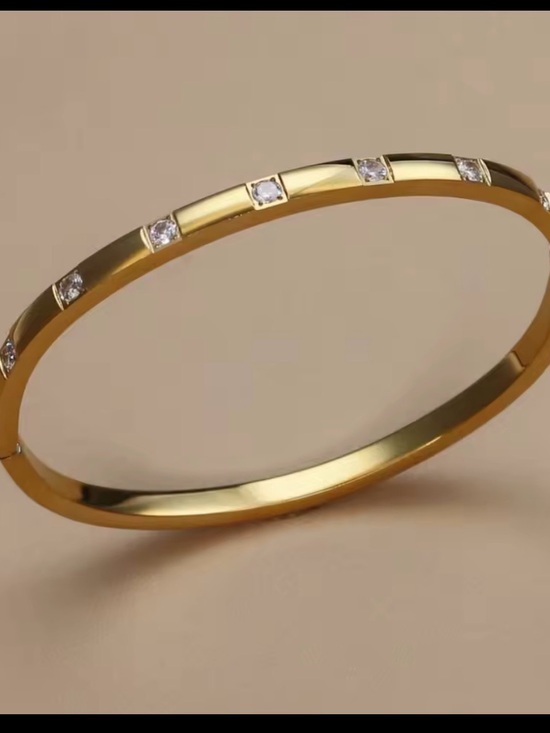 Lazord jewelry Jewelry - 18k gold plated Stainless Steel Bangle Bracelet with Cubic Zirconia Accents